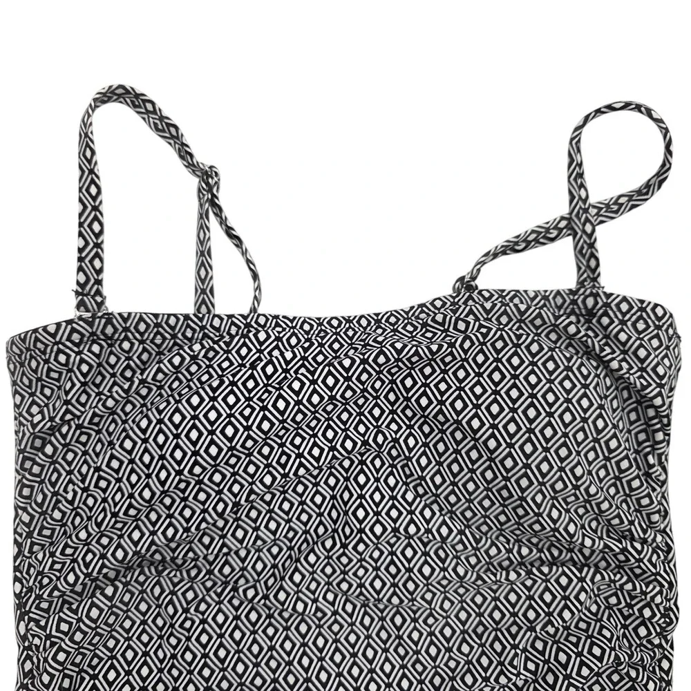 DKNY Womens Geometric Diamond Print One Piece Swimsuit Black White Small - Picture 2 of 10